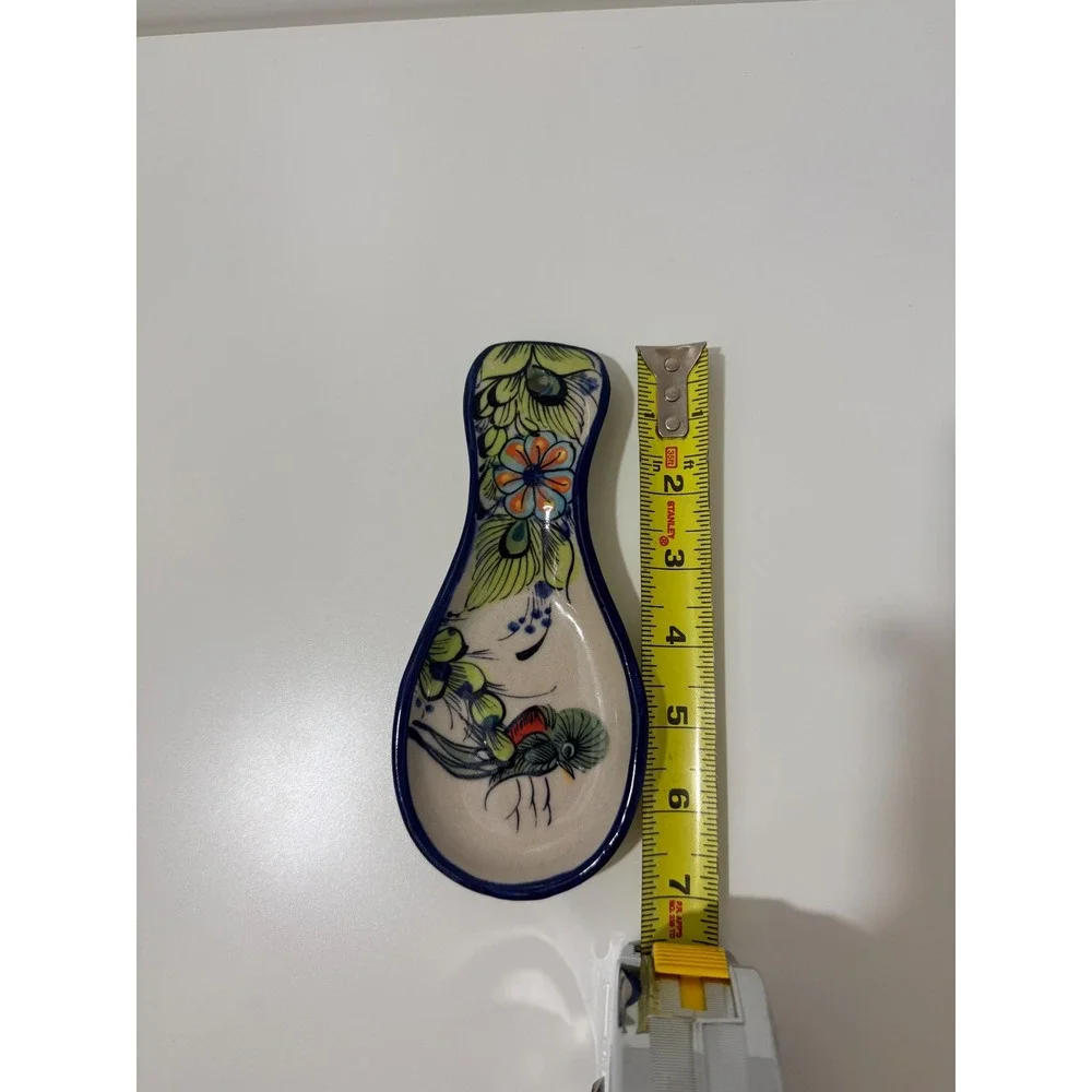 Talavera Mexican Pottery Spoon Rest Hand Painted Bird Floral Ceramic Folk Art